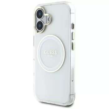 Guess IML Metal Colored Circle Classic Logo MagSafe futrola za iPhone 16 (bijela)