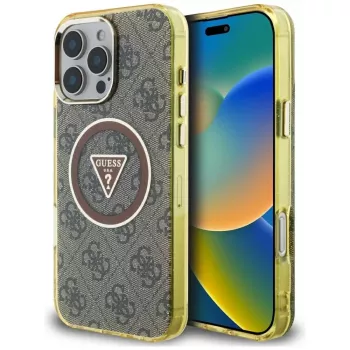 Guess IML Metal Glitter 4G Circle Triangle MagSafe futrola za iPhone 16 Pro (smeđa)