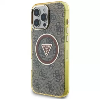 Guess IML Metal Glitter 4G Circle Triangle MagSafe futrola za iPhone 16 Pro Max (smeđa)