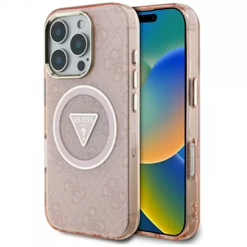 Guess IML Metal Glitter 4G Circle Triangle MagSafe stražnja futrola za Apple iPhone 16 Pro (pink)