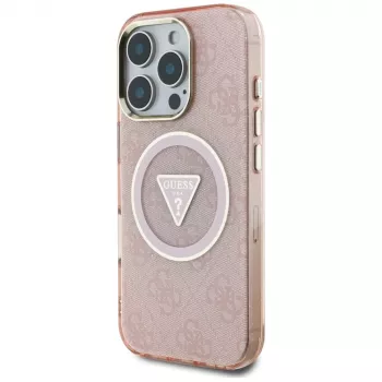 Guess IML Metal Glitter 4G Circle Triangle MagSafe stražnja futrola za Apple iPhone 16 Pro (pink)