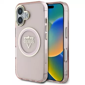 Guess IML Metal Mountain Logo MagSafe futrola za Apple iPhone 16 (roza)