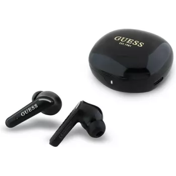 Guess Flat Classic Logo Electroplated TWS slušalice s futrolom za punjenje, crne