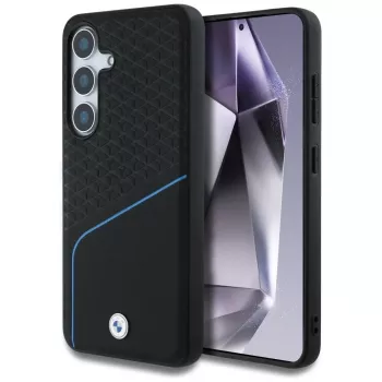 BMW kožna teksturirana i glatka MagSafe futrola za Samsung Galaxy S25 crna
