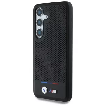 BMW kožna MagSafe futrola s trobojnim prugama za Samsung Galaxy S25 crna