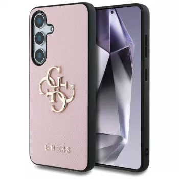 Guess Grained Big 4G Logo Small Classic Logo stražnja futrola za Samsung Galaxy S25 roza