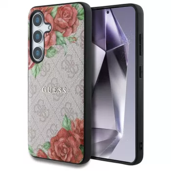 Guess Leather 4G Flowers Print Metal Classic Logo MagSafe futrola za Samsung Galaxy S25 roza