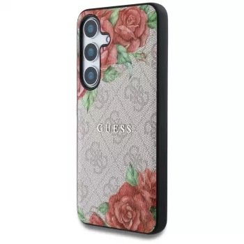 Guess Leather 4G Flowers Print Metal Classic Logo MagSafe futrola za Samsung Galaxy S25 roza