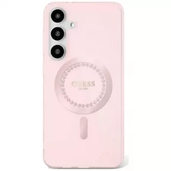 Guess Rhinestones Printed Classic Logo MagSafe futrola za Samsung Galaxy S25 (roza)