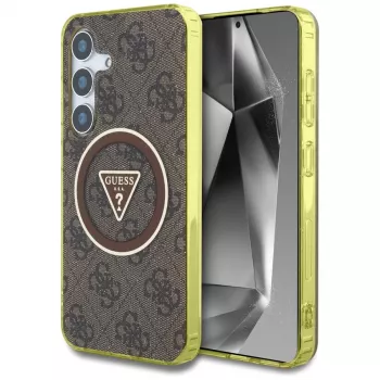 Guess 4G Glitter Triangle Buttons MagSafe futrola za Samsung Galaxy S25 (smeđa)