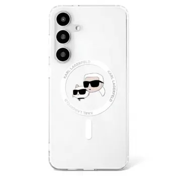 KARL LAGERFELD Button Karl & Choupette Heads Printed Logo MagSafe futrola za Samsung Galaxy S25 bijela