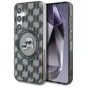Karl Lagerfeld Button Karl & Choupette Heads On KL Pattern MagSafe futrola za Samsung Galaxy S25 crna