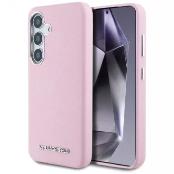 Karl Lagerfeld Saffiano FullWrapped Elongated Metal Logo MagSafe futrola za Samsung Galaxy S25+, ružičasta