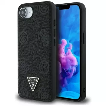 Guess Grained Hot Stamp Peony Triangle Logo MagSafe futrola za iPhone 16e (crna)