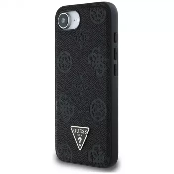 Guess Grained Hot Stamp Peony Triangle Logo MagSafe futrola za iPhone 16e (crna)