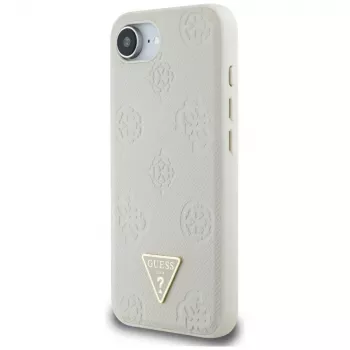 Guess Grained Hot Stamp Peony Triangle Logo MagSafe futrola za iPhone 16e (bež)