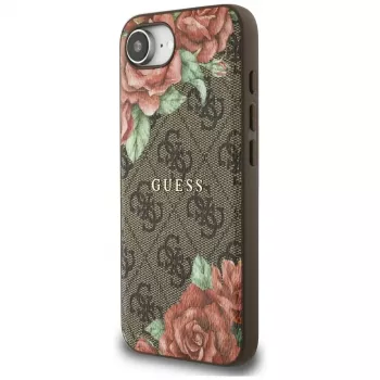 Guess 4G Flowers Print MagSafe futrola za iPhone 16e / 17e, smeđa