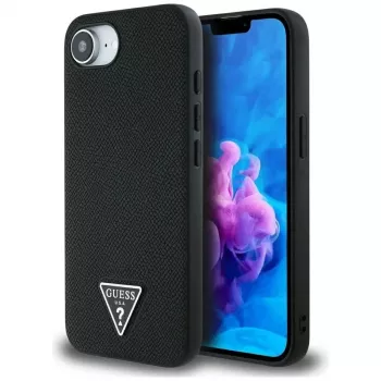 Guess Grained Triangle MagSafe futrola za iPhone 16e (crna)