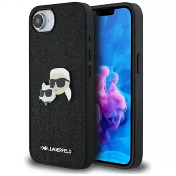 Karl Lagerfeld Fixed Glitter Karl & Choupette Heads Metal Pin futrola za Apple iPhone 16e (crna)