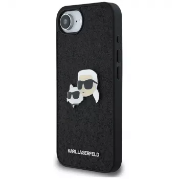 Karl Lagerfeld Fixed Glitter Karl & Choupette Heads Metal Pin futrola za Apple iPhone 16e (crna)
