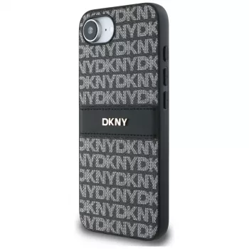 DKNY futrola za telefon s uzorkom ponavljajuće teksture i tonskom prugom za iPhone 16e / 17e, crna