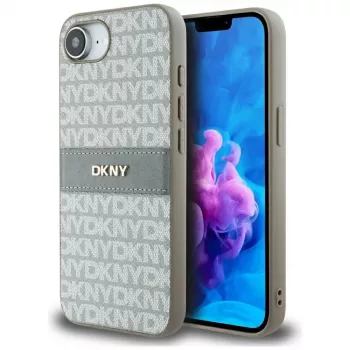 DKNY futrola s uzorkom ponavljajuće teksture i tonskom prugom za iPhone 16e / 17e, bež