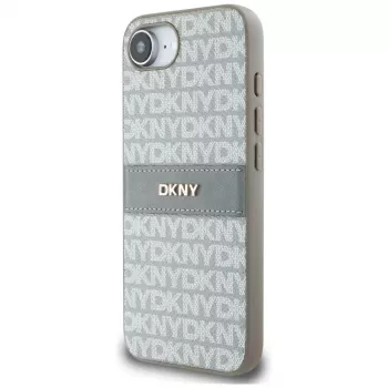 DKNY futrola s uzorkom ponavljajuće teksture i tonskom prugom za iPhone 16e / 17e, bež