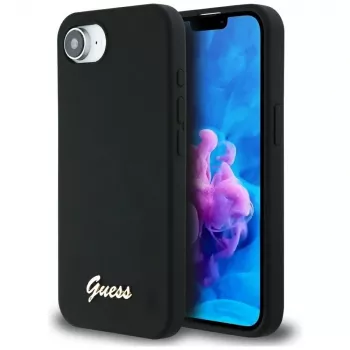 Guess Silicone Script Metal Logo MagSafe futrola za iPhone 16e (crna)