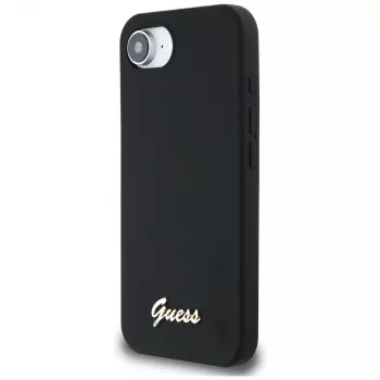 Guess Silicone Script Metal Logo MagSafe futrola za iPhone 16e (crna)