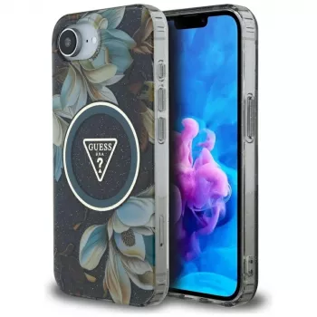 Guess IML Metal Glitter Flowers Triangle MagSafe futrola za Apple iPhone 16e (crna)