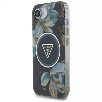 Guess IML Metal Glitter Flowers Triangle MagSafe futrola za Apple iPhone 16e (crna)