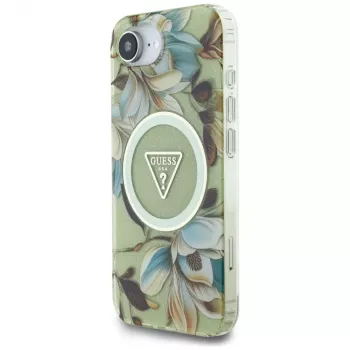 Guess IML Metal Glitter Flowers Triangle MagSafe stražnja futrola za Apple iPhone 16e, zelena