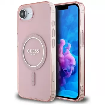 Guess IML Glitter Circle MagSafe futrola za iPhone 16e (roza)