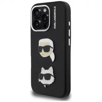 KARL LAGERFELD FW Grained Karl & Choupette Heads Pins futrola za iPhone 16 Pro Max, crna