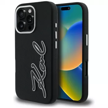 KARL LAGERFELD FW Grained Signature Logo futrola za iPhone 16 Pro Max, crna