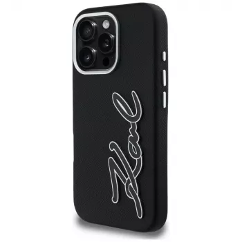 KARL LAGERFELD FW Grained Signature Logo futrola za iPhone 16 Pro Max, crna