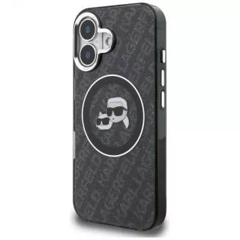 Karl Lagerfeld IML Glitter Karl & Choupette Heads Logo MagSafe futrola za iPhone 16, crna