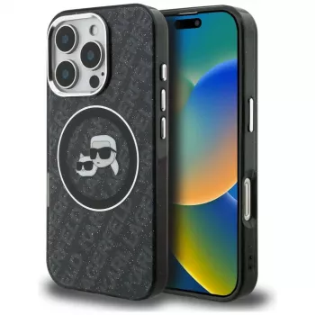 KARL LAGERFELD IML Glitter Karl & Choupette Heads Logo MagSafe futrola za iPhone 16 Pro Max, crna