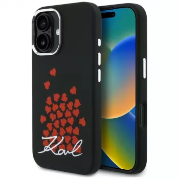 KARL LAGERFELD Silicone Heart SignLogo MagSafe futrola za Apple iPhone 16 - crna