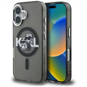 KARL LAGERFELD IML Glitter Karl & Choupette Sketch Logo MagSafe futrola za iPhone 16, crna