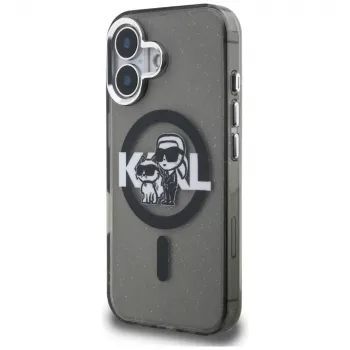 KARL LAGERFELD IML Glitter Karl & Choupette Sketch Logo MagSafe futrola za iPhone 16, crna