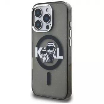Karl Lagerfeld IML Glitter Karl & Choupette Sketch Logo MagSafe futrola za iPhone 16 Pro, crna