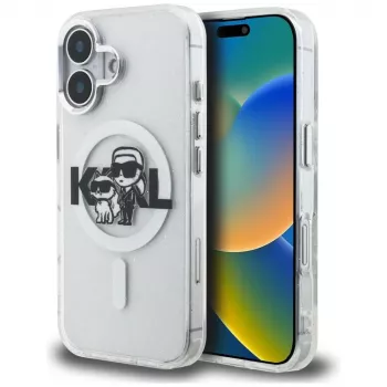 Karl Lagerfeld IML Glitter Karl & Choupette Sketch Logo MagSafe futrola za iPhone 16, prozirna
