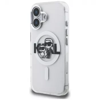 Karl Lagerfeld IML Glitter Karl & Choupette Sketch Logo MagSafe futrola za iPhone 16, prozirna