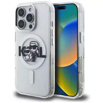 KARL LAGERFELD IML Glitter Karl & Choupette Sketch Logo MagSafe futrola za iPhone 16 Pro, prozirna
