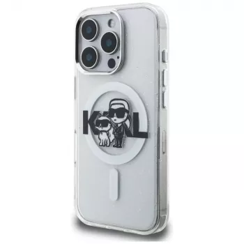 Karl Lagerfeld IML Glitter Karl & Choupette Sketch Logo MagSafe futrola za iPhone 16 Pro Max, prozirna