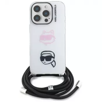 KARL LAGERFELD IML Crossbody futrola za iPhone 16 Pro Max, bijela, Karl & Choupette Head dizajn