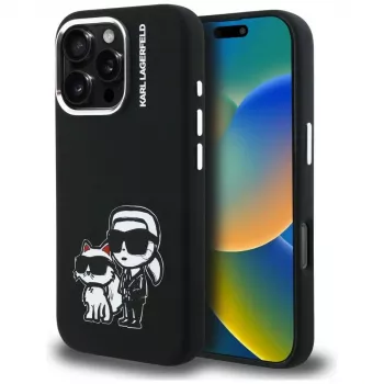 KARL LAGERFELD Silikonska Karl & Choupette Sketch MagSafe futrola za Apple iPhone 16 Pro Max, crna