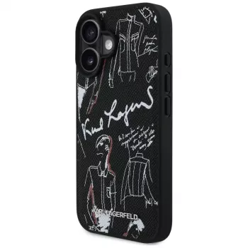 KARL LAGERFELD Grained Pattern & Logo MagSafe futrola za iPhone 16, crna