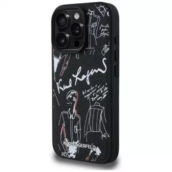 KARL LAGERFELD Grained Pattern & Logo MagSafe futrola za iPhone 16 Pro, crna